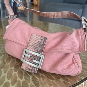 Fendi trim leather and denim pink banquette purse
